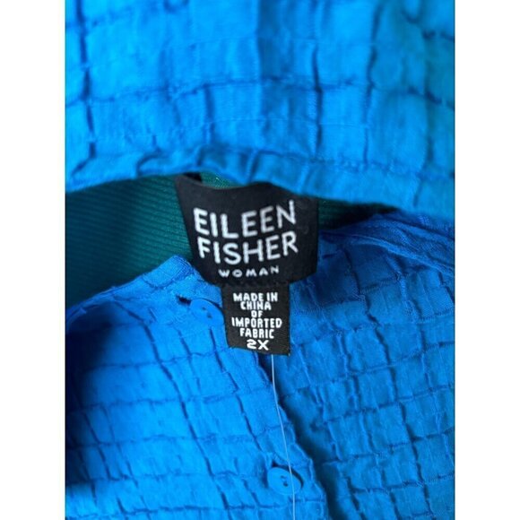 NEW Eileen Fisher Womens Cotton Button-Up Top Blue Ocean 2X Round Neck3/4 Sleeve - Picture 6 of 12